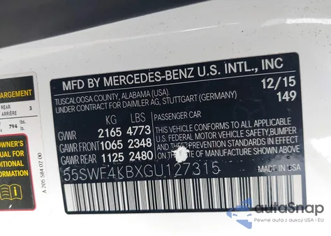 2016 Mercedes-Benz C 300 4Matic/Luxury 4Matic/Sport 4Matic from USA, damaged, VIN 55SWF4KBXGU127315